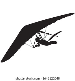 Hang glider silhouette black. Vector drawing on an isolated white background. Young pilot trains to fly on a non-motorized ultralight aircraft.
