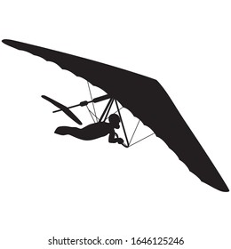 Hang glider silhouette black. Vector drawing on an isolated white background. Young pilot trains to fly on a non-motorized ultralight aircraft.

