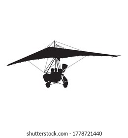 Мотодельтаплан. Hang glider silhouette black. Vector drawing. Isolated white background.