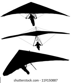 Hang Glider Silhouette on white background