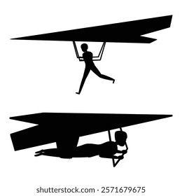 Hang Glider Silhouette with People Soaring in the Sky