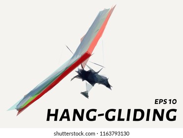 Hang glider of triangles. Low poly glider. Vector illustration