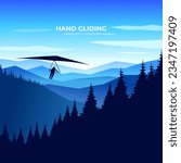Hang glider vector silhouette landscape. Hang glider vector illustration on the background of mountains.