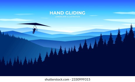 Hang glider vector silhouette landscape. Hang glider vector illustration on the background of mountains. 