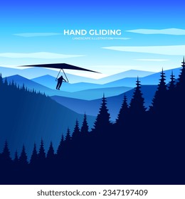 Hang glider vector silhouette landscape. Hang glider vector illustration on the background of mountains.