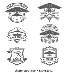 Hang gliding club emblems. Design elements for logo, label, badge, sign. Vector illustration