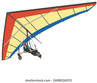 hang gliding, female glider with wing isolated on a white background