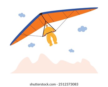 Hang gliding fun air activity, extreme sports vector illustration.