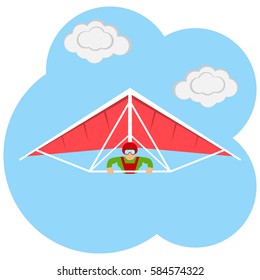 Hang gliding, glider icon, airplane, sport, aircraft, fly, wings. Flat design, vector illustration, vector.