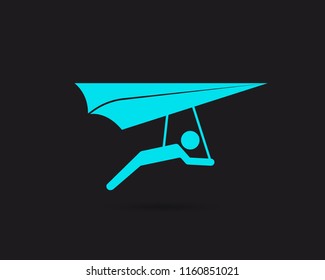 Hang gliding icon, hang glider vector web icon isolated on black background, EPS 10, top view