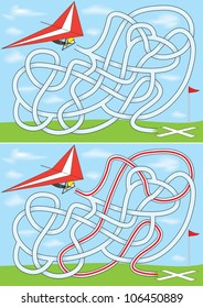 Hang gliding maze for kids with a solution