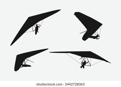 hang gliding silhouette collection set. sport, extreme, hang glider concept. vector illustration.