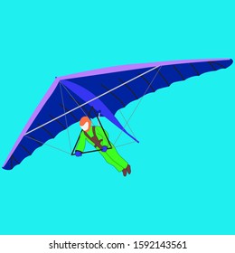 Hang gliding. Vector illustration. Blue background.