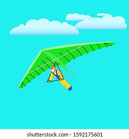 Hang gliding. Vector illustration. Blue background.
