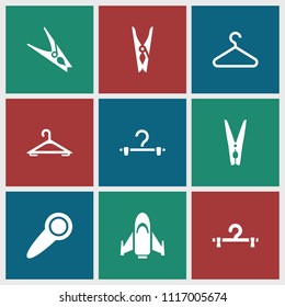 Hang icon. collection of 9 hang filled icons such as cloth pin. editable hang icons for web and mobile.