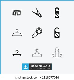 Hang icon. collection of 9 hang filled and outline icons such as do not disturb, photos on rope, door knob. editable hang icons for web and mobile.
