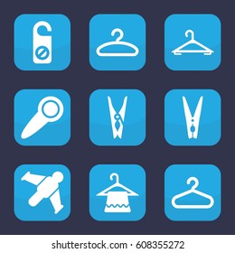Hang icon. set of 9 filled hang icons such as hanger, cloth pin, do not disturb, door knob