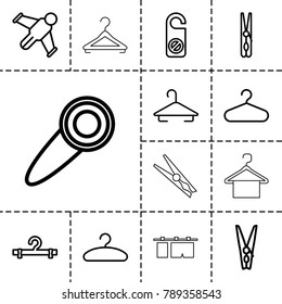 Hang icons. set of 13 editable outline hang icons such as hanger, cloth pin, do not disturb, hang glider, door knob