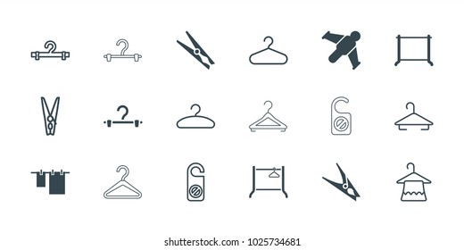 Hang icons. set of 18 editable filled and outline hang icons: cloth hanging, hanger, hang glider, do not disturb