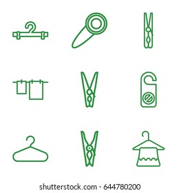 Hang icons set. set of 9 hang outline icons such as hanger, cloth pin, do not disturb, cloth hanging