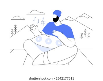 Pendure ilustrações isoladas de desenhos animados vetoriais. Homem de hipster tocando pendurar, instrumento musical handpan, hobby criativo moderno, entretenimento, melodia étnica, aprender a jogar desenhos animados vetoriais.