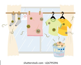 Hang The Laundry Indoors On A Rainy Day.
Since The Laundry Is Difficult To Dry, Bacterial Propagate And Smell.