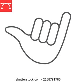 Hang loose gesture line icon, gesture and finger, shaka hand vector icon, vector graphics, editable stroke outline sign, eps 10.