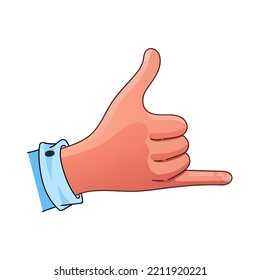 Hang loose gesture, shaka hand in cartoon style. Vector illustration isolated on white background.