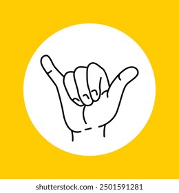 Hang Loose Hand Gesture Icon Sign Handdrawn Monoline