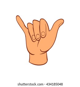 Hang loose hand gesture icon, cartoon style