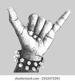 Hang Loose Hand Gesture With Spike and Studed Bracelet
