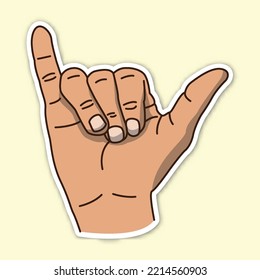 hang loose hand poses, editable cartoon style sticker vector