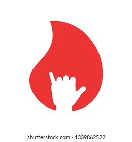 Hang loose hand sign inside a red flame