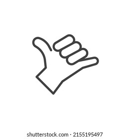 Hang loose hand sign line icon. linear style sign for mobile concept and web design. Shaka hand gesture outline vector icon. Symbol, logo illustration. Vector graphics