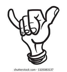 hang loose hand signal cartoon illustration isolated on white