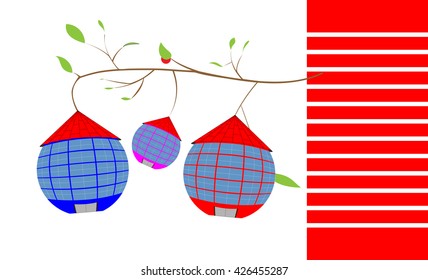 hang on a branch three round houses with a tiled roof