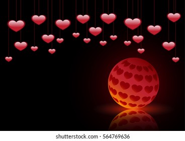 Hang on heart shape over heart ball on dark red background.