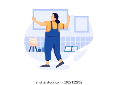 Hang Pictures service illustration isolated on white background.