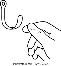 Hang something on a hook. Vector outline icon. 