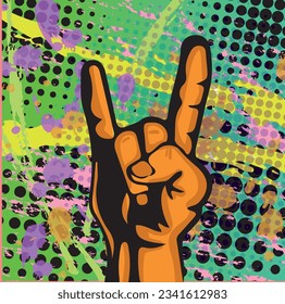 Hang symbol rock in pop art style. 
Hand-drawn vector illustration.