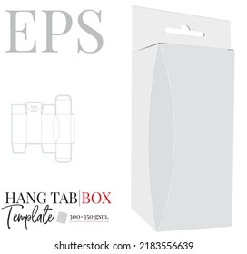 Tab Box Template, Vektorgrafik mit Stanzschnitt, Laserschnitt-Schichten. Papierbox mit Handle, Verpackungsdesign mit 3D-Präsentation. Weiße, klare, leere, isolierte Papierbox auf weißem Hintergrund