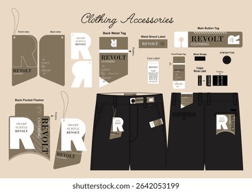 Hang Tag and apparel care label packaging fashion design, clothing product paper print template.