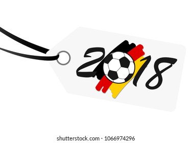 hang tag with lettering 2018, soccer ball and german national colors