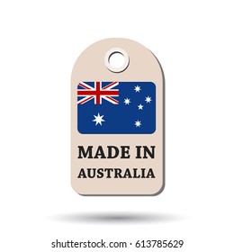 Hang tag made in Australia with flag. Vector illustration on white background.