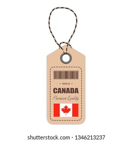 Hang Tag Made In Canada With Flag Icon Isolated On A White Background. Vector Illustration. Made In Badge. Business Concept. Buy products made in Canada. Use For Brochures, Printed Materials, Logos