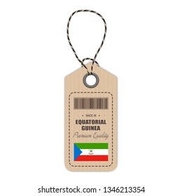Hang Tag Made In Equatorial Guinea With Flag Icon Isolated On A White Background. Vector Illustration. Made In Badge. Business Concept. Buy products made in Equatorial Guinea. Use For Brochures