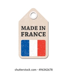 Hang tag made in France with flag. Vector illustration