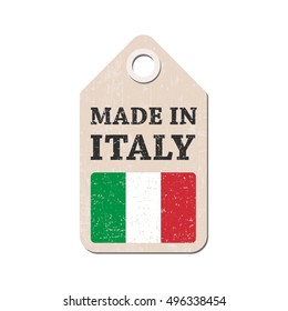 Hang tag made in Italy with flag. Vector illustration
