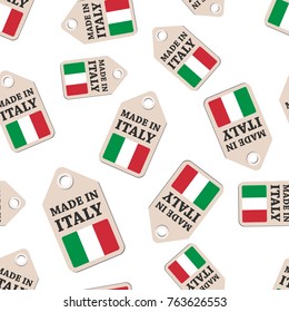 Hang tag made in Italy sticker seamless pattern background. Business flat vector illustration. Made in Italy sign symbol pattern.