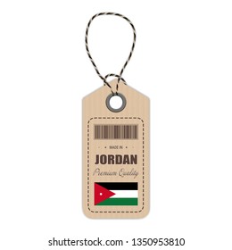 Hang Tag Made In Jordan With Flag Icon Isolated On A White Background. Vector Illustration. Made In Badge. Business Concept. Buy products made in Jordan. Use For Brochures, Printed Materials, Logos